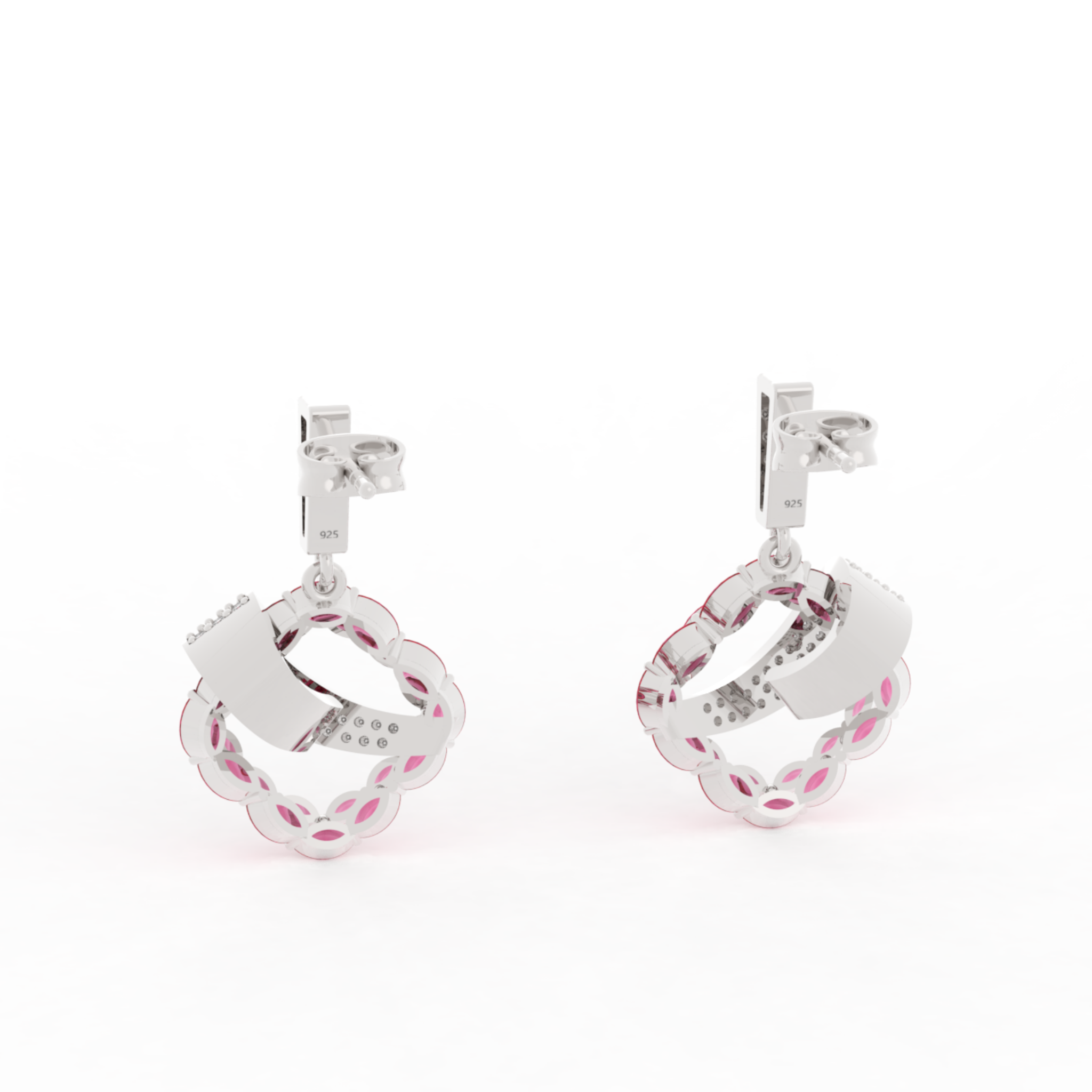 Radiant Ribbon Dangle Ruby Earrings, Hallmarked 925 Sterling Silver